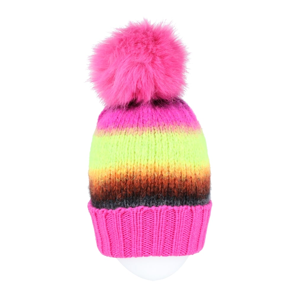 BERRETTO IN LANA MISTO ANGORA MULTICOLORE POM ECO